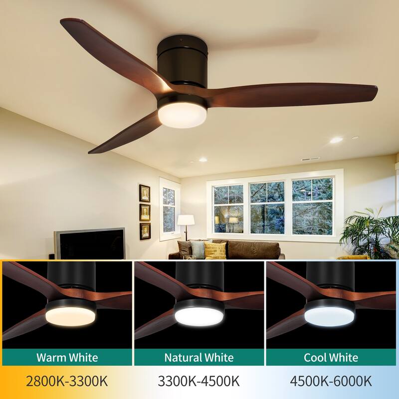 Moasis 52" Low Profile Ceiling Fan with LED Light and Remote Wall Switch 6 Speed Reversible Airflow