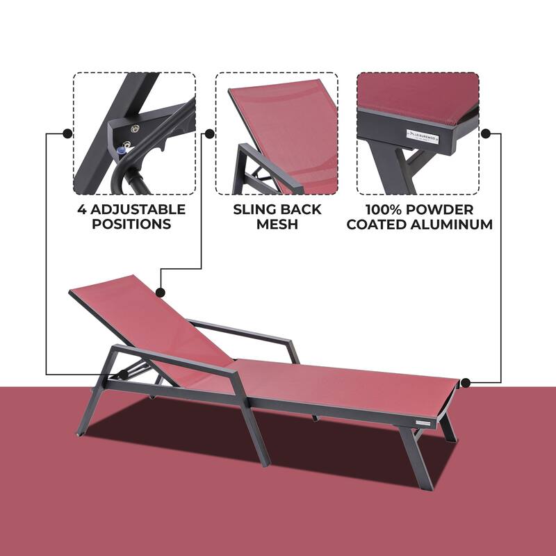 Marlin Outdoor Sun Chaise Lounge Chair with Arms - Stackable Mesh Recliner for Pool, Beach, Patio, Garden, Deck or Backyard