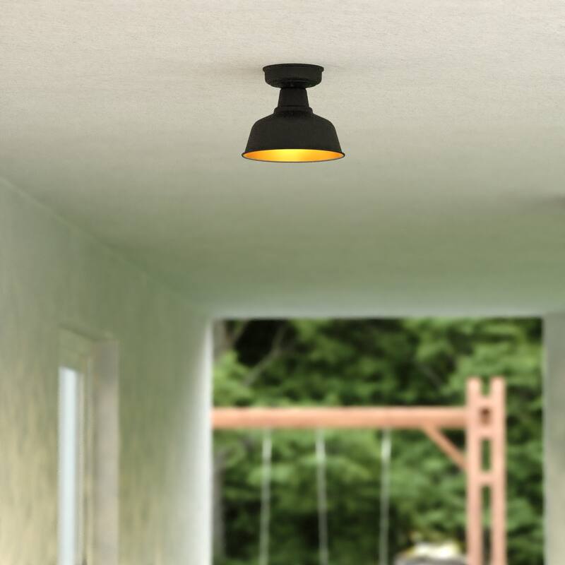Cody Oil Rubbed Bronze and Light Gold Farmhouse Outdoor Flush Mount Ceiling Light - 10.25-in W x 8.75-in H x 10.25-in D