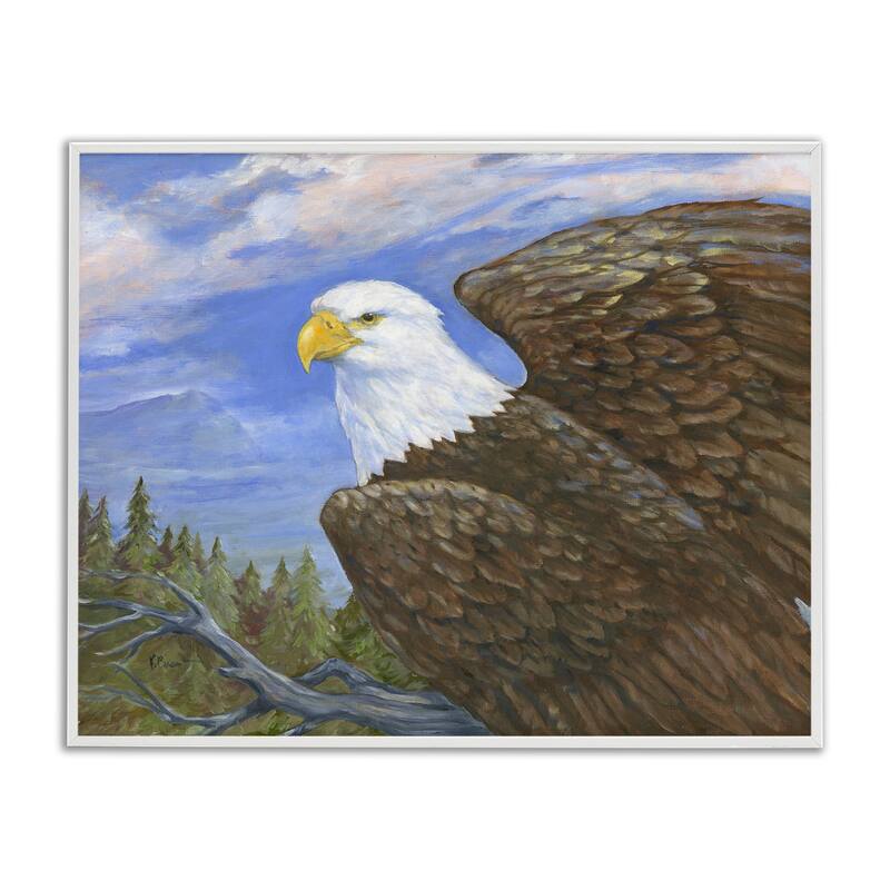 Stupell Eagle Overlook from Tree Top Framed Giclee Art Design By Paul Brent - 20 x 16 - White