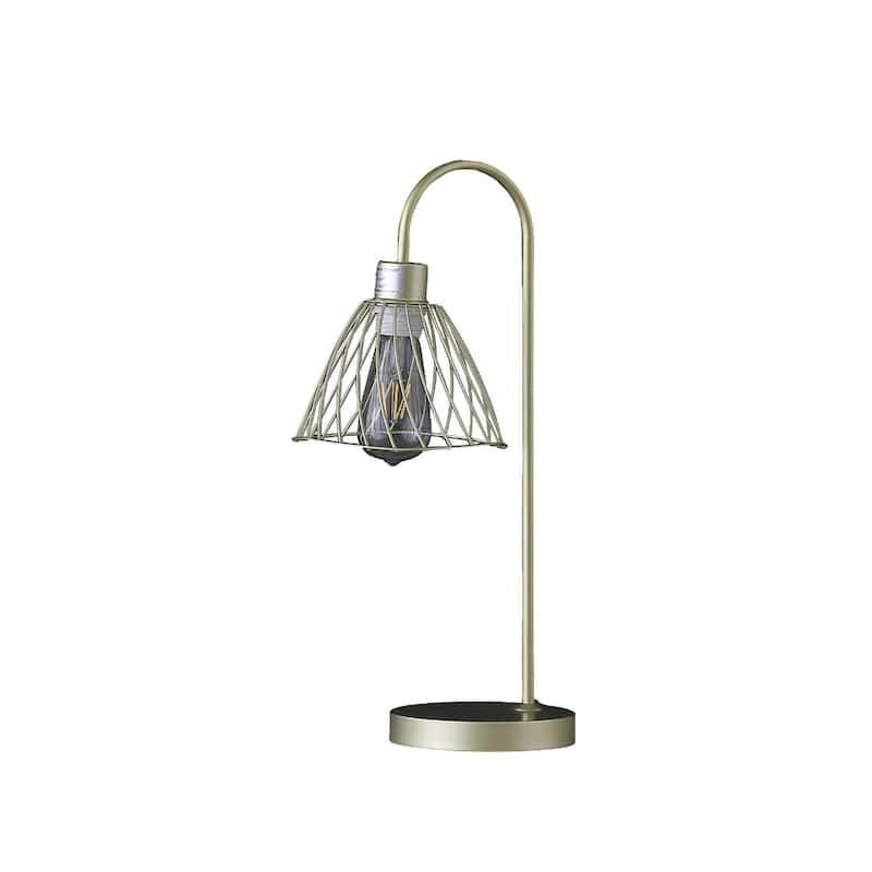 Gold Metal Bedside Lamp with Open Cage Cone Shade and Satin Finish - 10” x 7.25” x 20.5” (D x W x H)