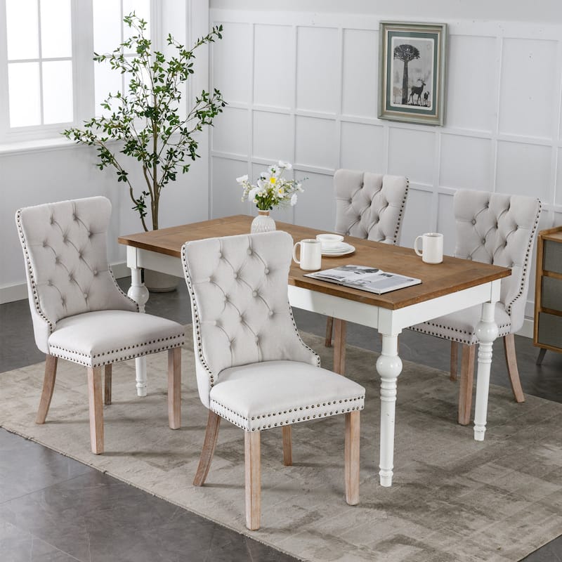 Modern Tufted Dining Chair with Wood Legs, Nailhead Trim, Set of 2