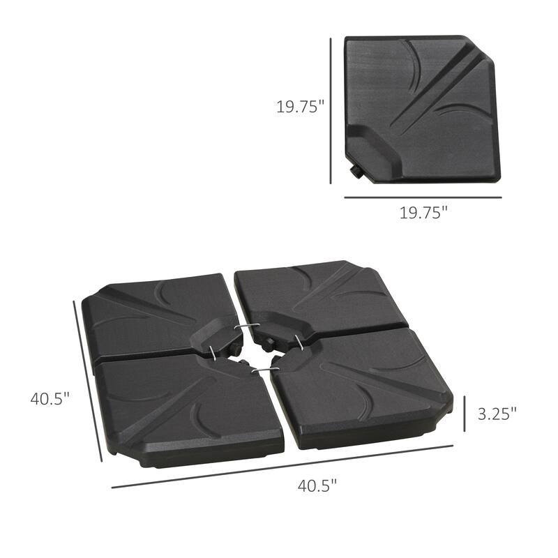 Black Four-Piece Outdoor Umbrella Base Weight Set HDPE Plastic for Cantilever Offset Umbrellas Water