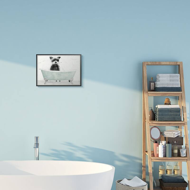 Stupell Raccoon In A Tub Funny Animal Bathroom Drawing Framed Wall Art