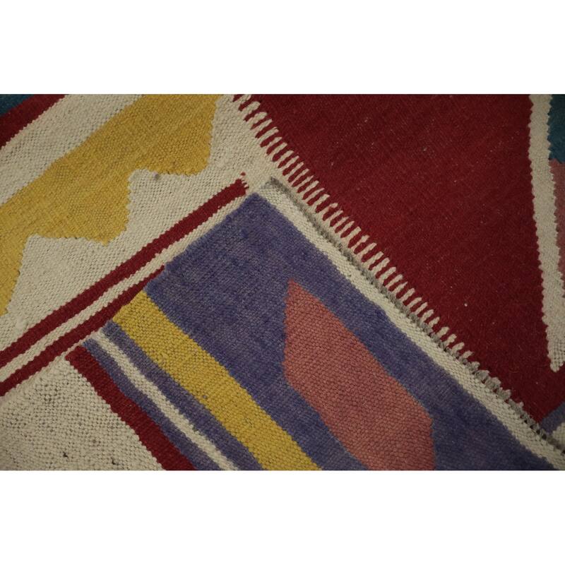 Hand Woven Oriental 100% Wool Carpet Southwestern Modern Multi-Colored Kilim Area Rug - 9' 8'' X 9' 7''