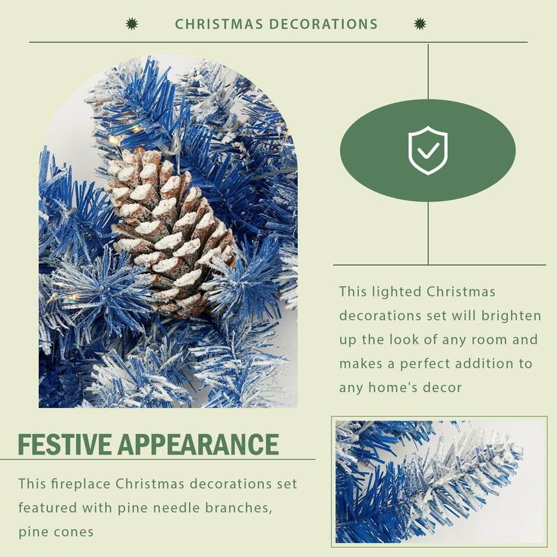 Pre-Lit Blue Christmas 4-Piece Set with LED Lights, Wreath, Garland and 2 Entrance Trees, 840 Tips PVC Holiday Decor