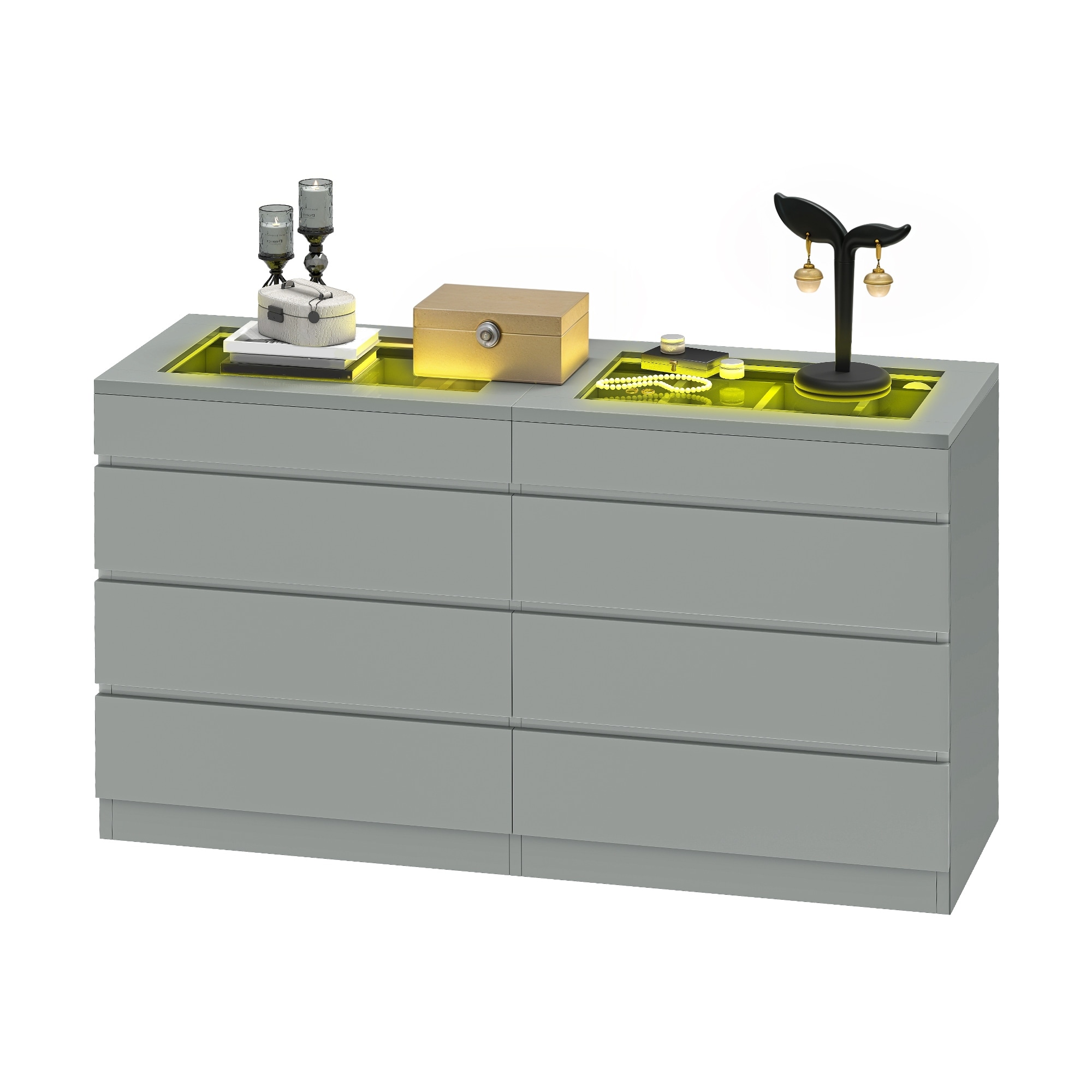 Moasis 8 Drawer Dresser with RGB Light,High Gloss Horizontal Storage Dresser