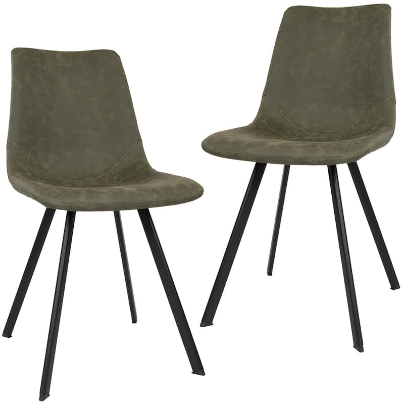 Markley Ergonomic Mid-back Leather Upholstered Foam Padded Dining Chair with Metal Legs and Floor-Protecting Caps - Olive Green