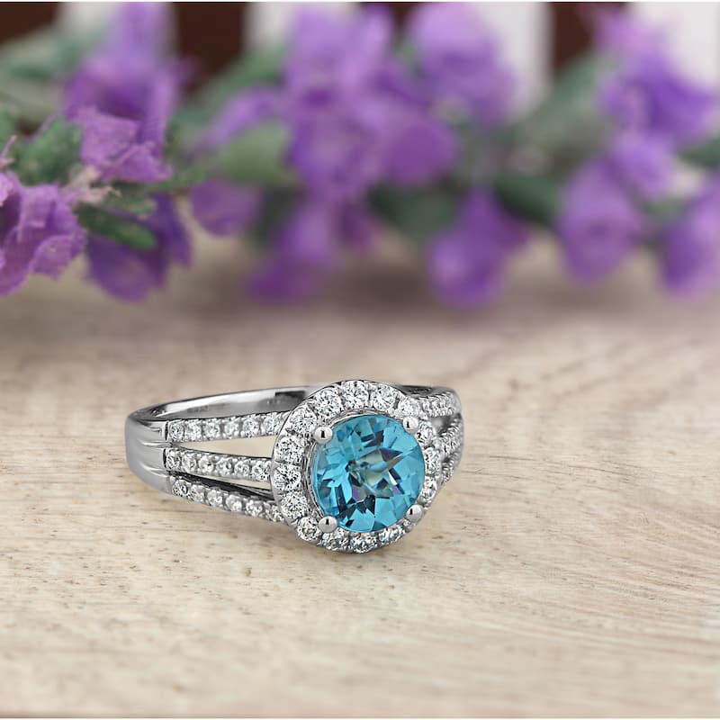 Auriya Modern 1 3/8ct Sky Blue Topaz and Halo Diamond Engagement Ring 1/2cttw 14k Gold