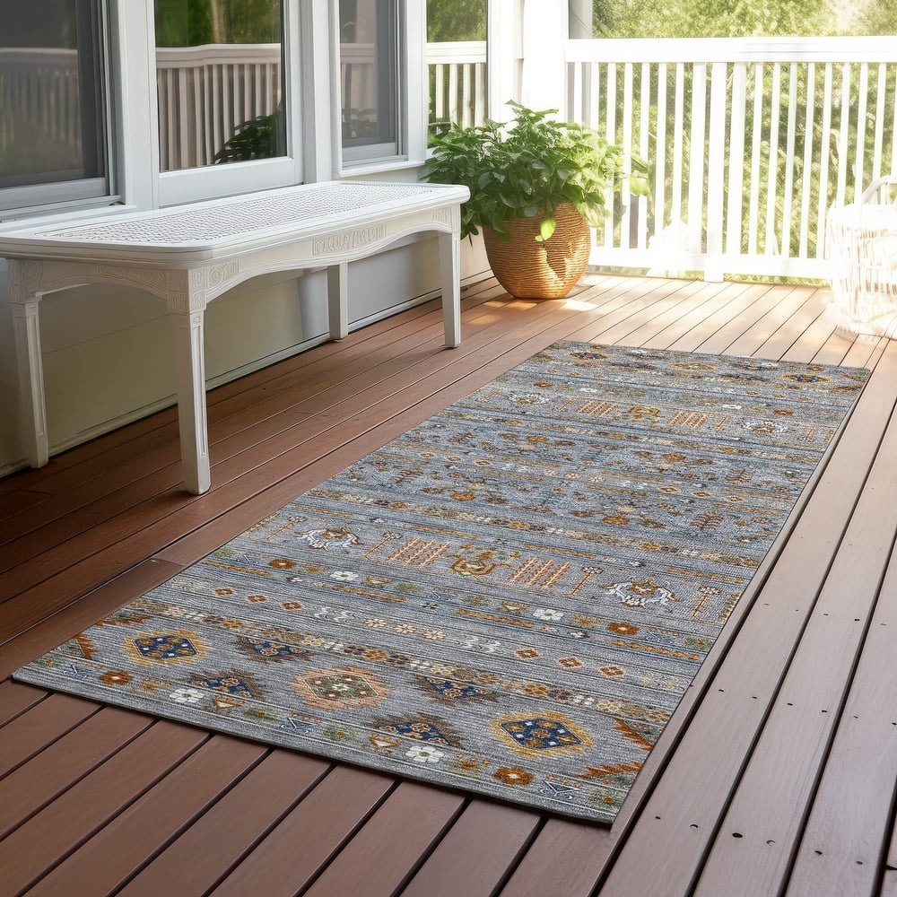 Machine Washable Indoor/ Outdoor Boho Moroccan Chantille Rug