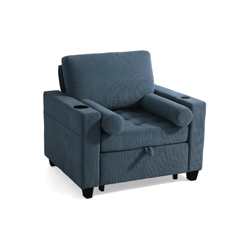 3-in-1 Corduroy Sleeper Sofa Pull-Out Bed Convertible Adjustable Loveseat with USB Port