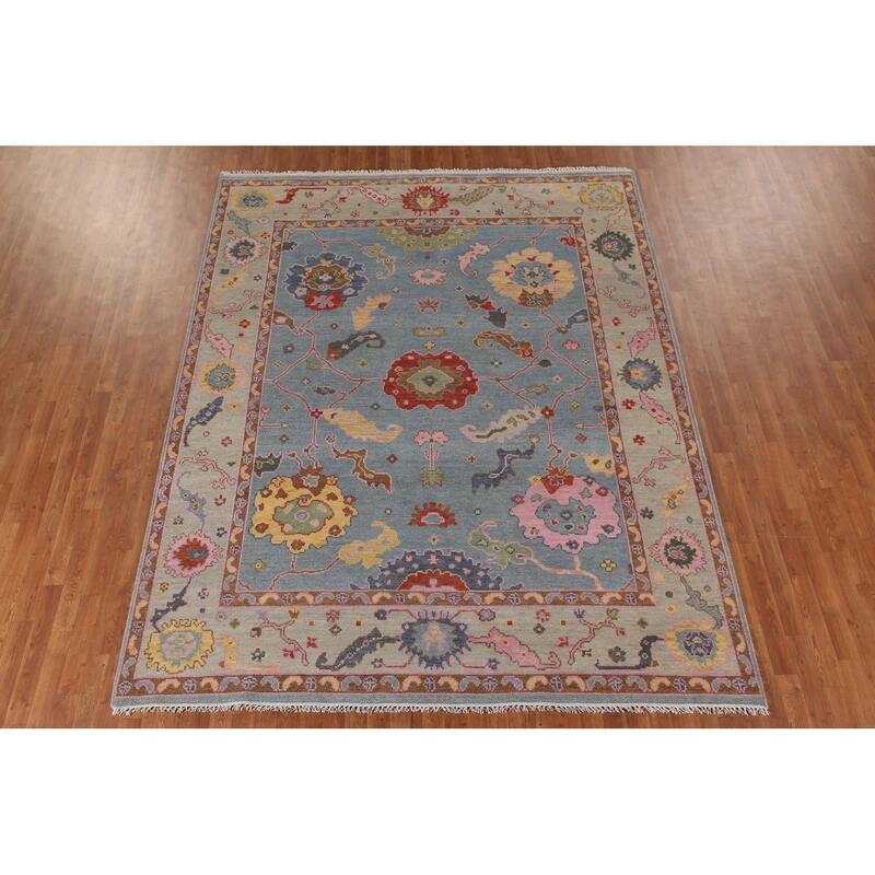 Light Blue Oushak Area Rug Handmade Living Room Wool Carpet - 8'1"x 10'1"