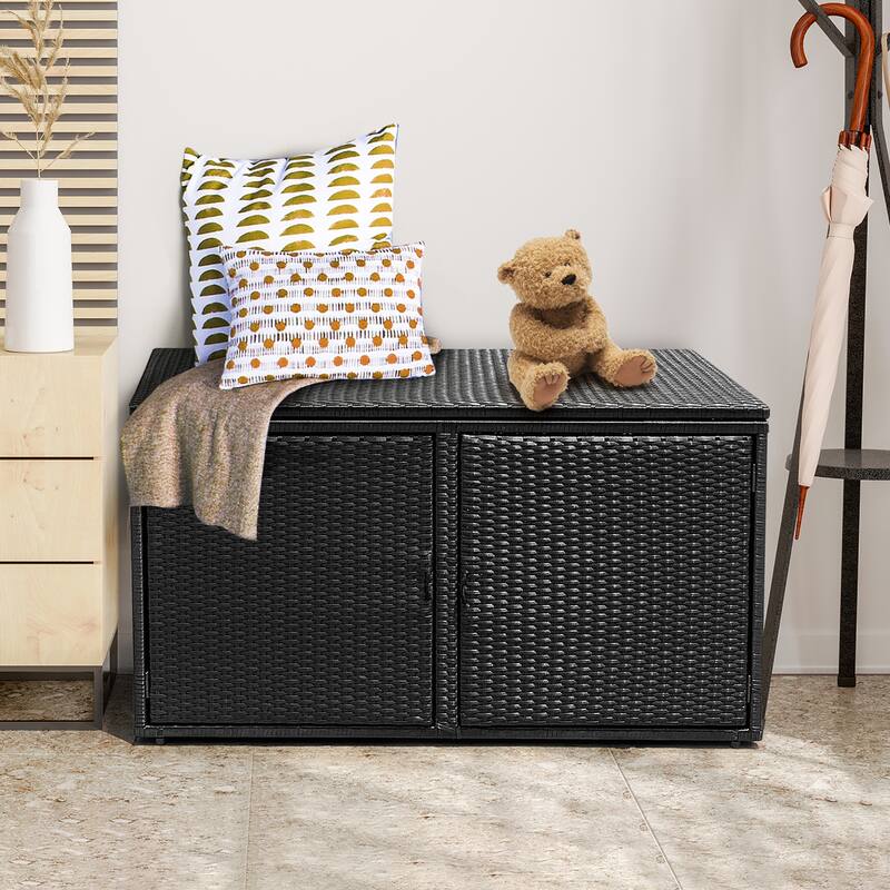 Costway 88 Gallon Garden Patio Rattan Storage Container Box Bin Shelf - See Details - Black