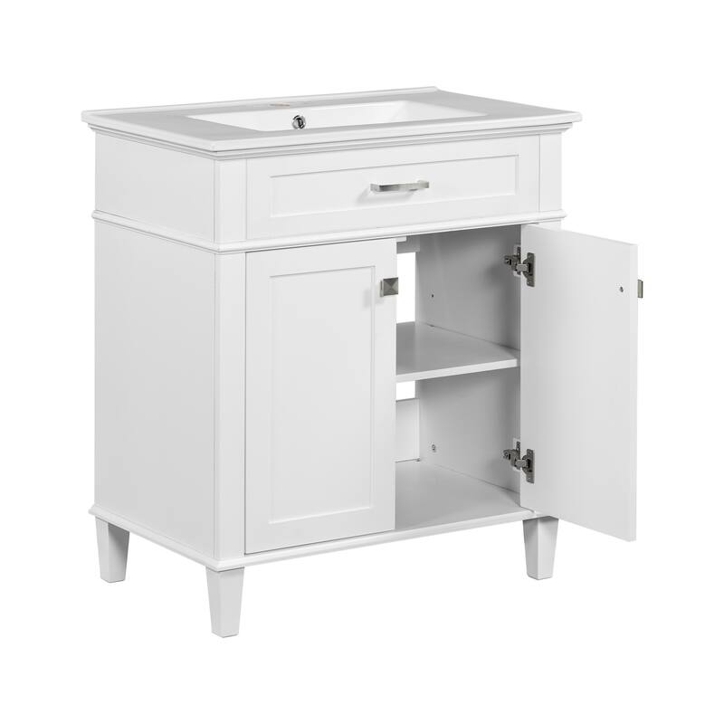 30-inch Bathroom Vanity With Ceramic Basin, Soft Close Door And Adjustable Shelves