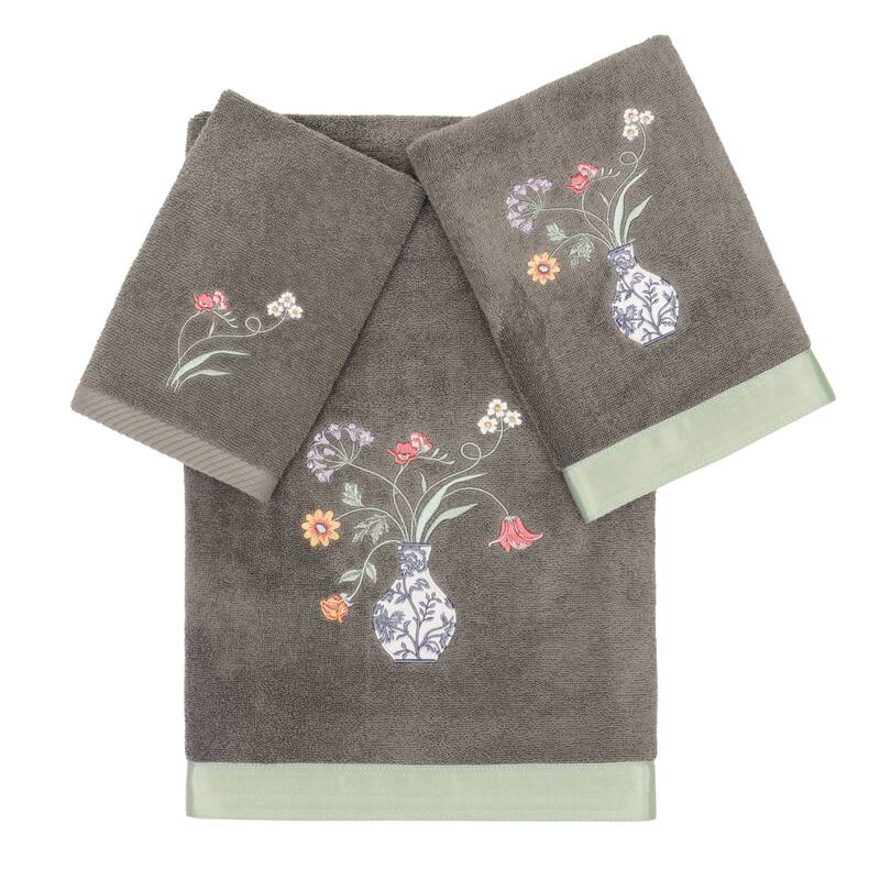 Authentic Hotel and Spa 100% Turkish Cotton Stella 3PC Embellished Towel Set - Charcoal