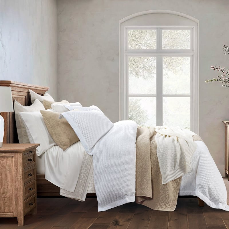 HiEnd Accents Stonewashed Cotton Waffle Weave Traditional Bedding 3 Piece Duvet Cover Set - White - Queen