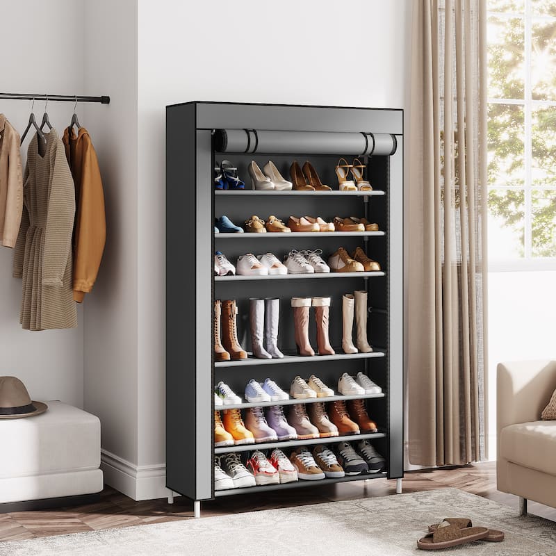 9-Tier Tall Shoe Shelf Stand Rack Organizer with Non-woven Fabric Cover - 10-tier - Grey