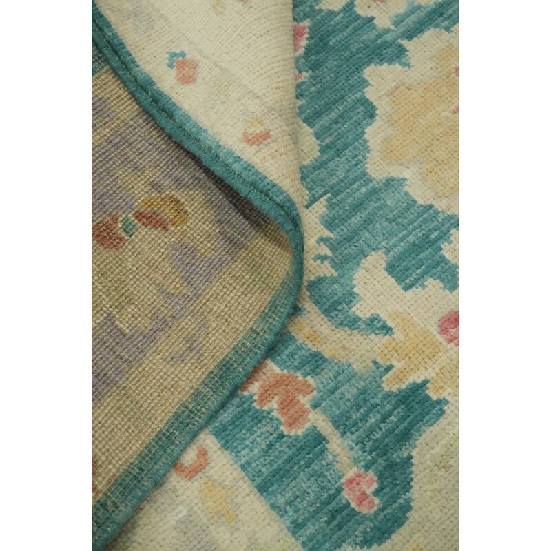 Vegetable Dye Wool Oushak Turkish Area Rug, Floral Geometric Carpet - 12' 10'' X 6' 11''