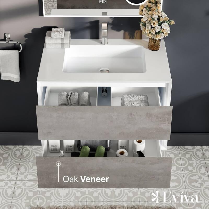 Vienna 36" Concrete Gray with White Frame Bath Vanity & Integrated Top