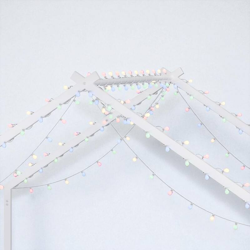Twin/Full Size Kids Roof-Shaped Metal Bed Frame with Colorful LED Lights, Low Profile Design, 350 lb Capacity