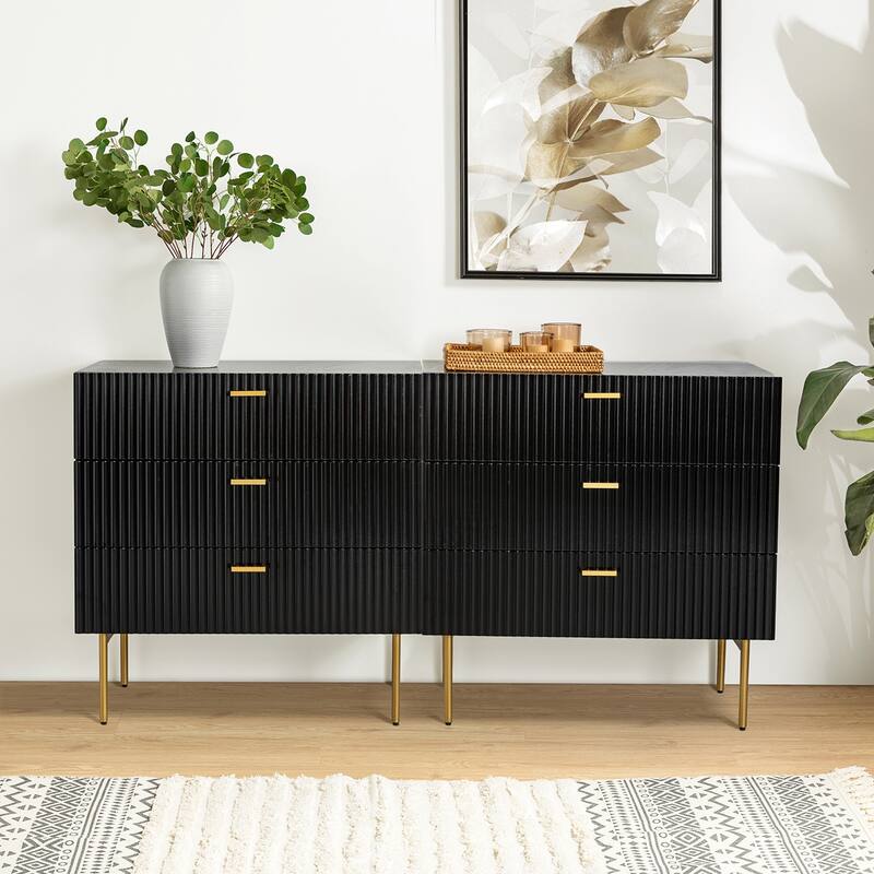 Gilb Modern 3-Drawer Dresser Nightstand with Metal Legs Set of 2 by HULALA HOME