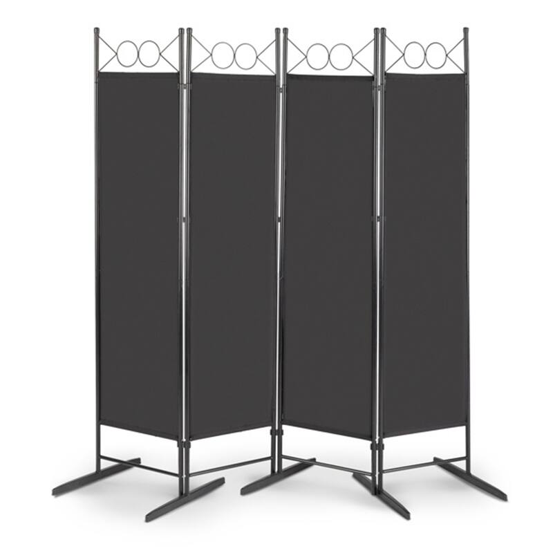 Black 6FT Foldable Screen 4-Fold Screen Top With Shape