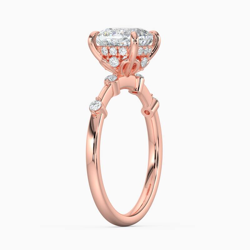 Auriya 14k Gold Petite Diamond Station Cushion Lab Grown Hidden Halo Engagement Ring 1.00 to 5.00 ct. tw.(F-G, VS)