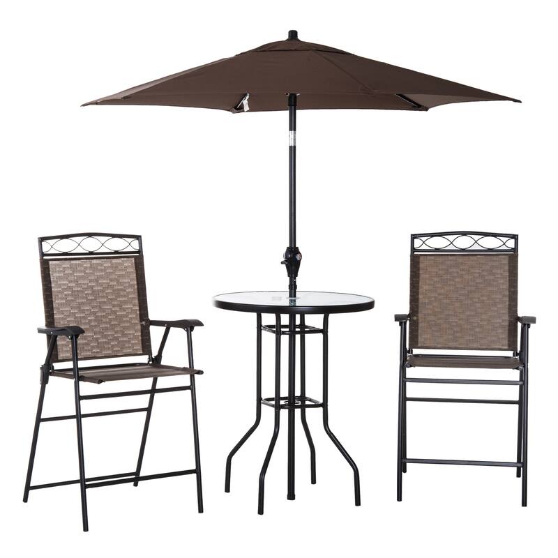 Outsunny 4 Piece Folding Outdoor Patio Pub Dining Table And Chairs Set With 6' Adjustable Tilt Umbrella