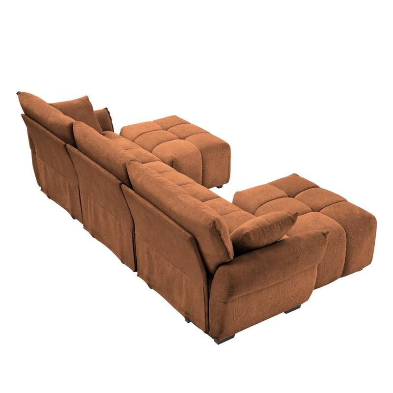 110.2" Chenille 3-Seater Sofa Set with Ottoman and Throw Pillows, Solid Wood Frame