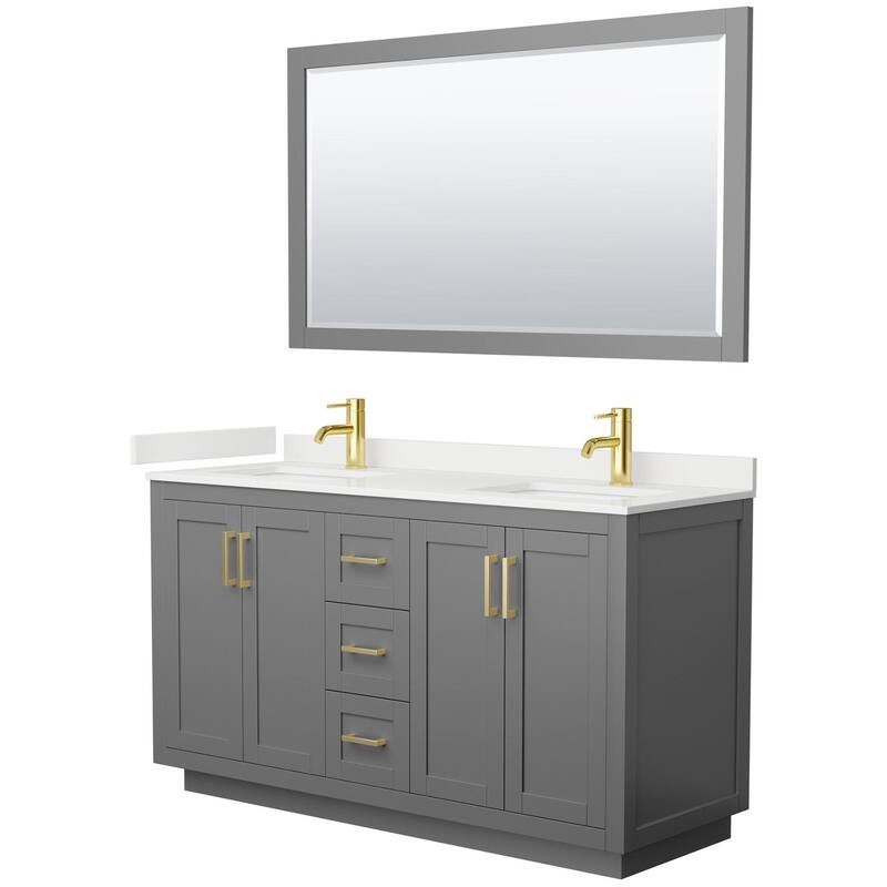 Wyndham Collection WCF292960D-QTZ-UNSM58 Miranda 60" Free Standing - Dark Gray / White Quartz Top / Brushed Gold
