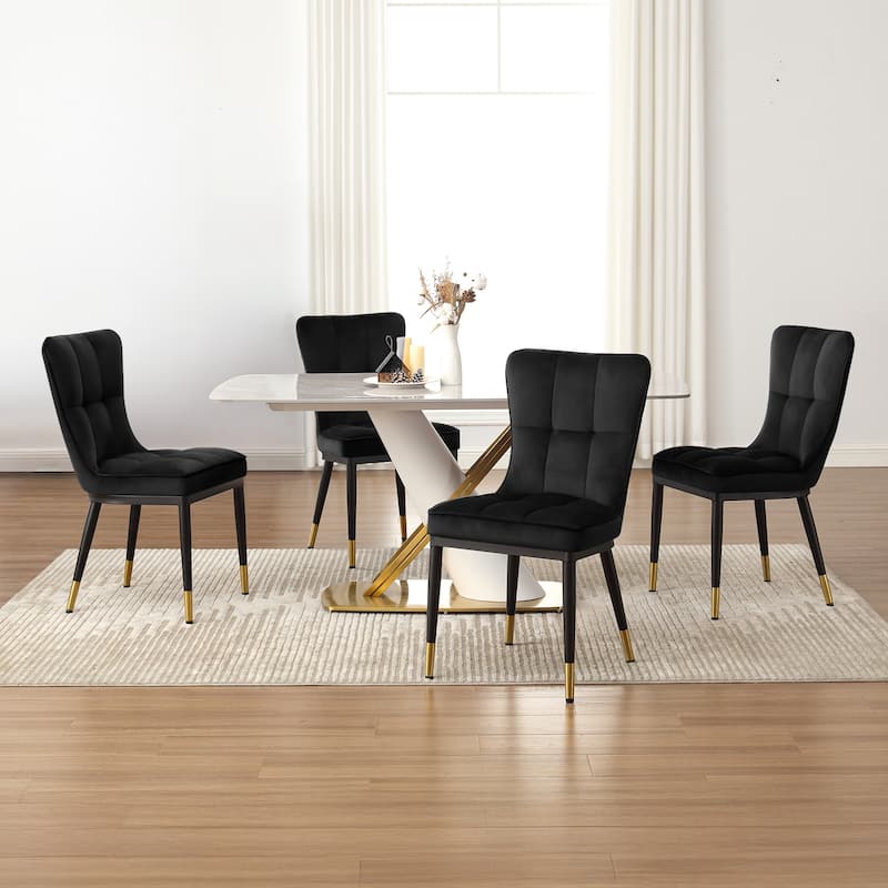 Velvet Upholstered Dining Chairs with Metal Legs, Set of 2/4 - 35.8"H x 18.9"W x 23.2"D