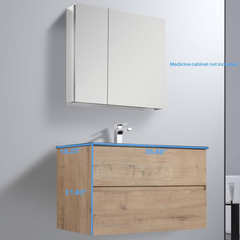 Blossom Wall Mounted Floating Bathroom Vanity with Double Acrylic Sink