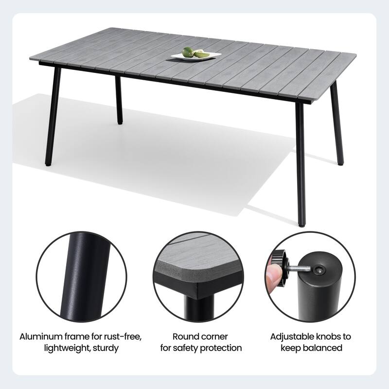 Crestlive Products Outdoor Rectangle Aluminum Dining Table with Umbrella Hole