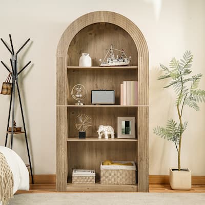 78.74" Mid-Century Modern 4-Tier Tall Arched Storage Bookcase with Open Display Shelf.