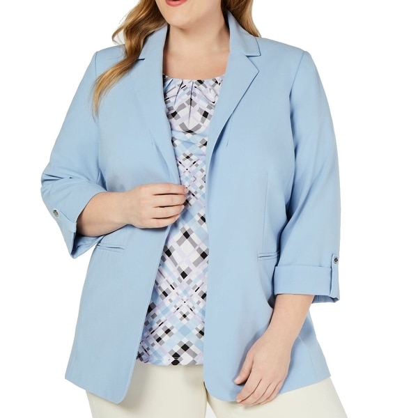 Calvin Klein Womens Jacket Blue Size 16W Plus Open Front Notched Collar