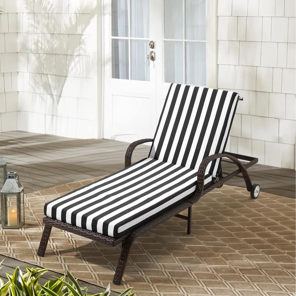 Outdoor Patio Lounge Chair Cushion - Waterproof, UV-Resistant, Striped Design with Removable Cover, Adjustable Straps