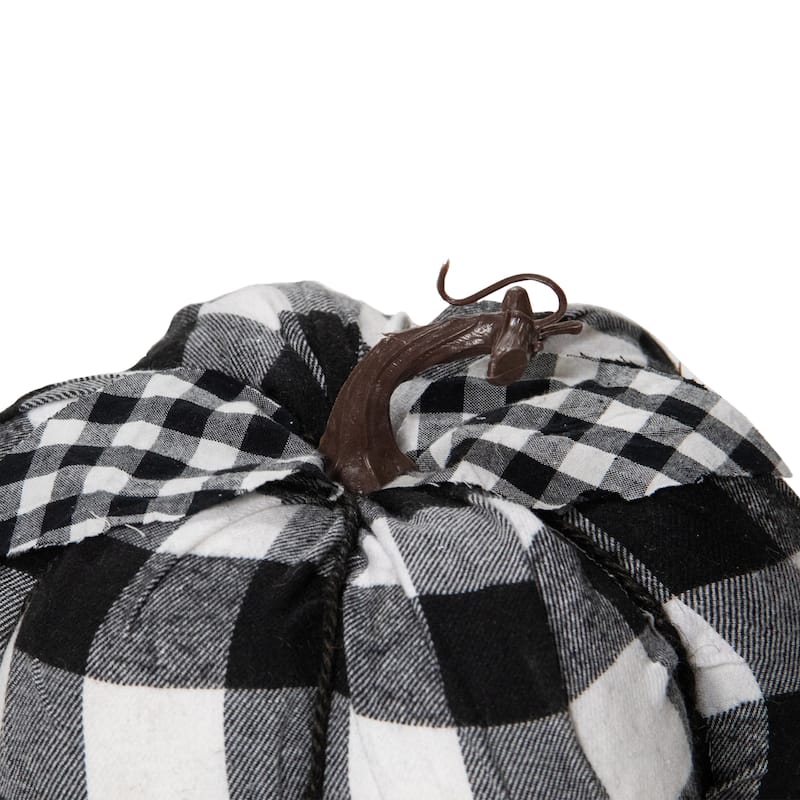 Buffalo Plaid Fall Harvest Pumpkin - 7" - Black and White