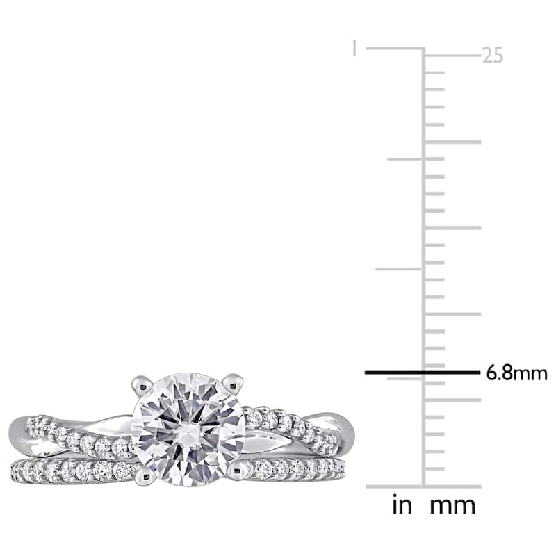 Miadora 1 1/2ct DEW Created Moissanite Crossover Engagement Ring in 10k White Gold