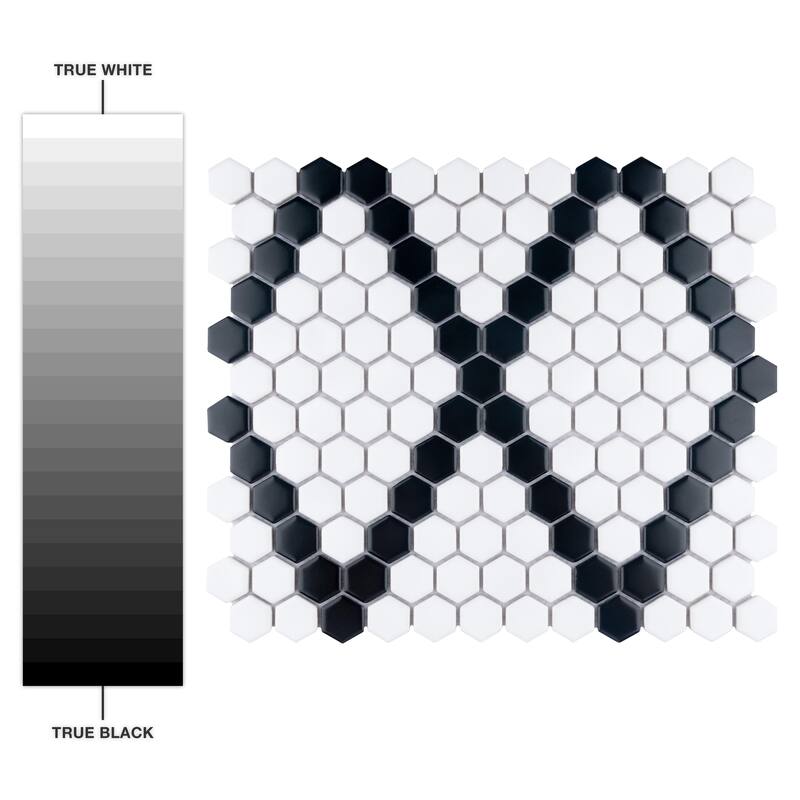 Merola Tile Metro 1" Hex Matte White w/Black Diamond 10-1/4" x 11-7/8" Porcelain Mosaic Floor and Wall Tile