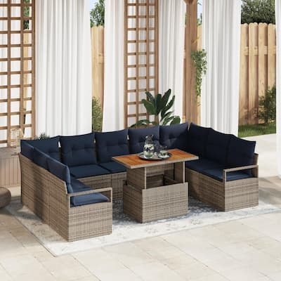 vidaXL 10 Piece Garden Sofa Set with Cushions - 113.8×69.7×27.2