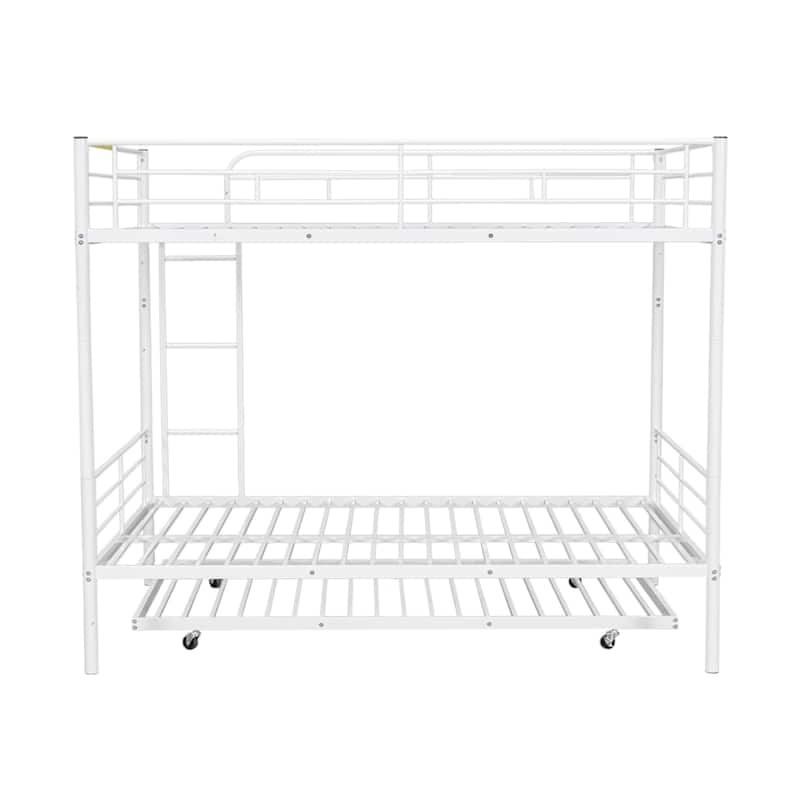 Full Over Full Metal Bunk Bed with Trundle, White
