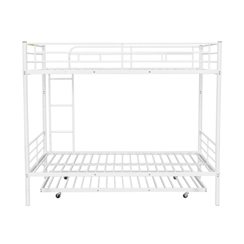 Full Over Full Metal Bunk Bed with Trundle in White, Black or Silver - Sturdy Iron Frame, Space-Saving Design