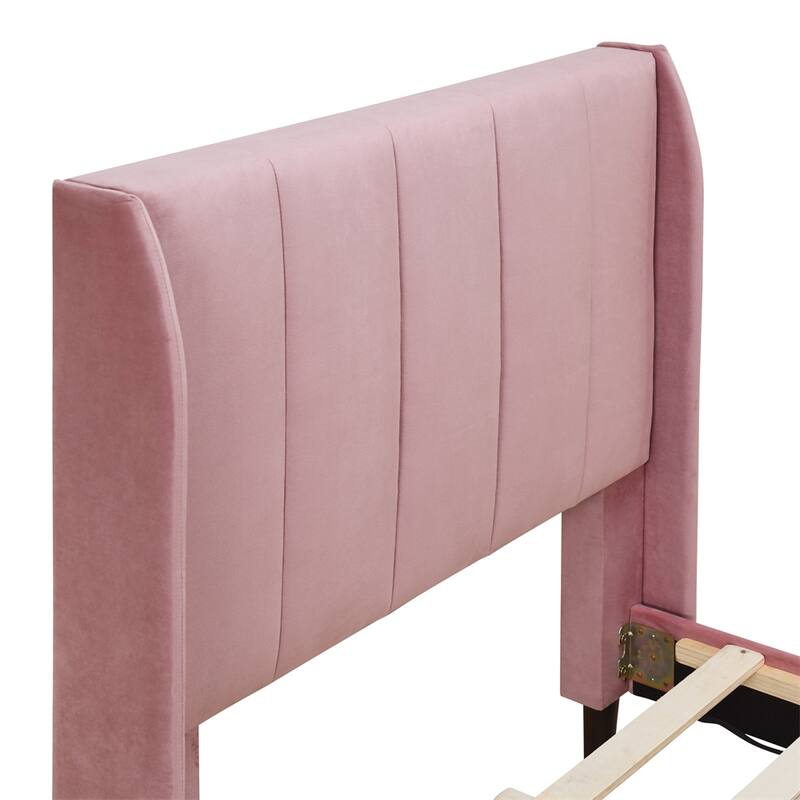 Twin Size Velvet Upholstered Platform Bed with Slats and Legs