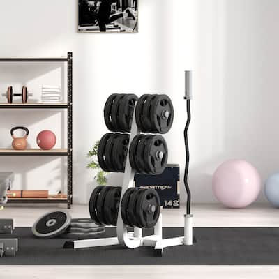 Soozier 2-inch Weight Rack for Plates and 3 Bars, Olympic Weight Tree Bumper Plate Storage Holder, 660 lbs. Capacity - White