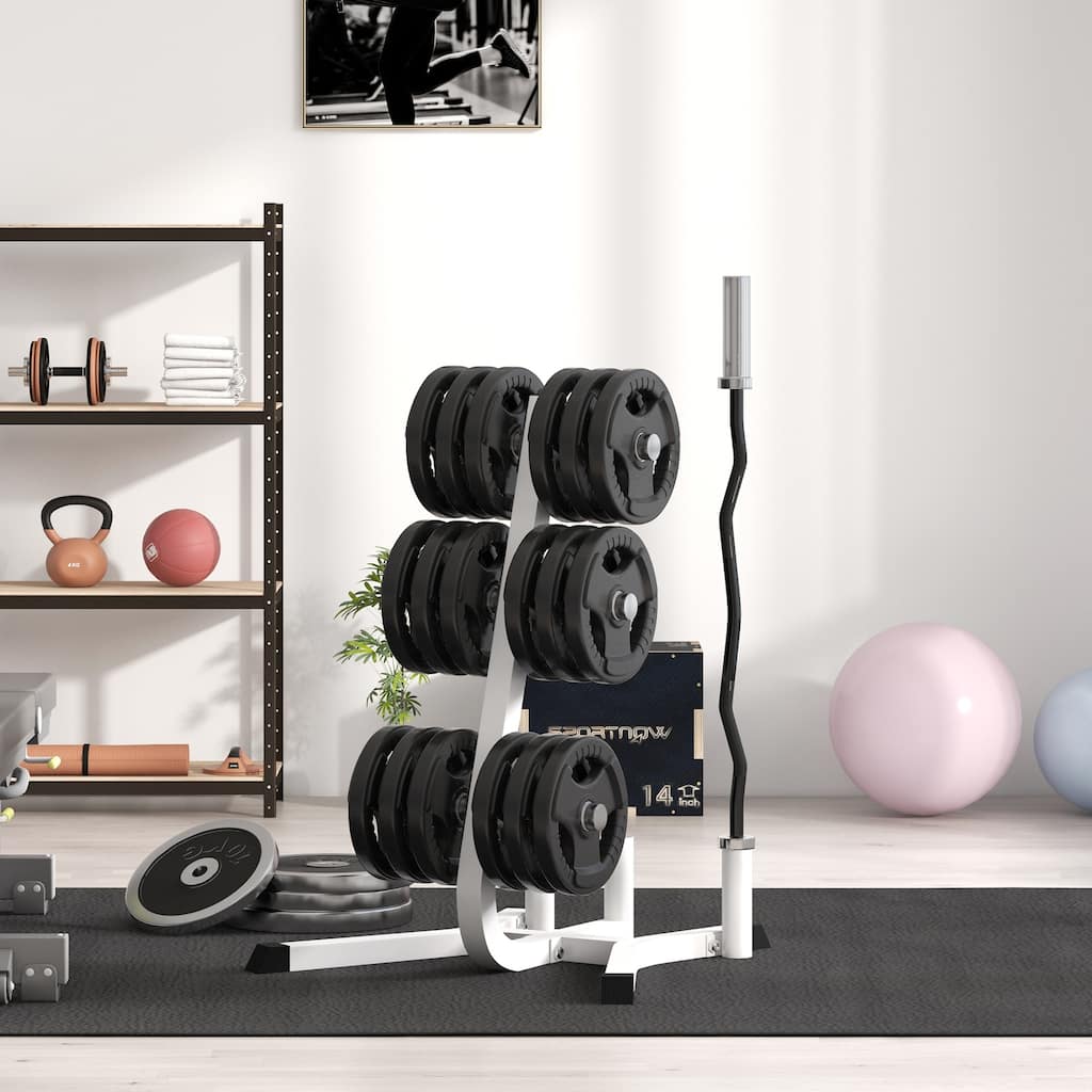 Soozier 2-inch Weight Rack for Plates and 3 Bars, Olympic Weight Tree Bumper Plate Storage Holder, 660 lbs. Capacity - White
