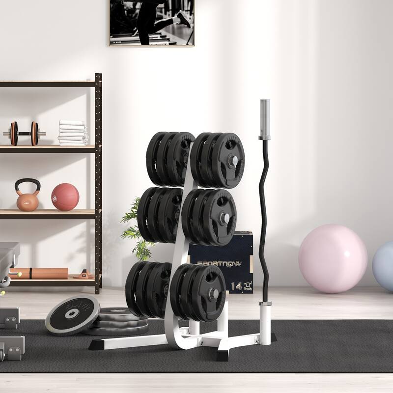 Heavy-Duty Weight Tree for 2" Plates and Standard Barbells - 29.5" L x 29.5" W x 39.4" H - White