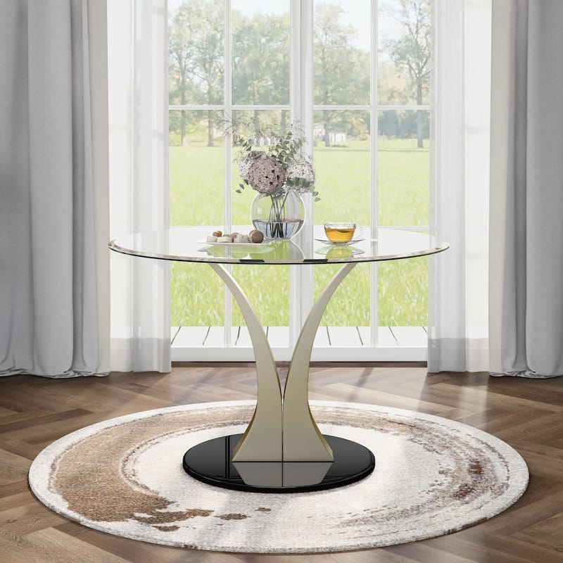 Furniture of America Zaia Contemporary Silver 45-inch Glass Top Dining Table