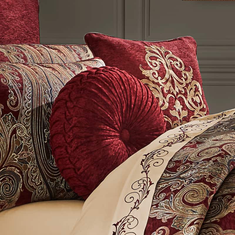 J. Queen New York Garnet Tufted Round Decorative Throw Pillow - Accent - Polyester - Red