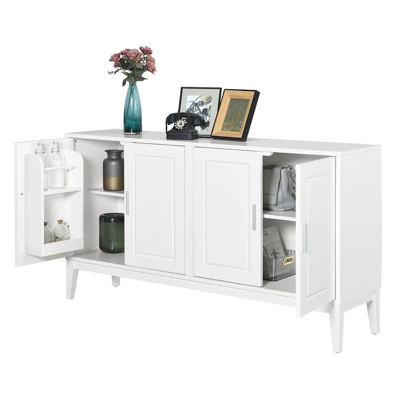 4-Door Sideboard with Adjustable Shelves & Solid Wood Legs for Dining Room or Living Room Storage