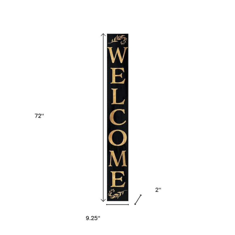 HomeRoots 72" Black And Gold Solid Wood Welcome Porch Sign